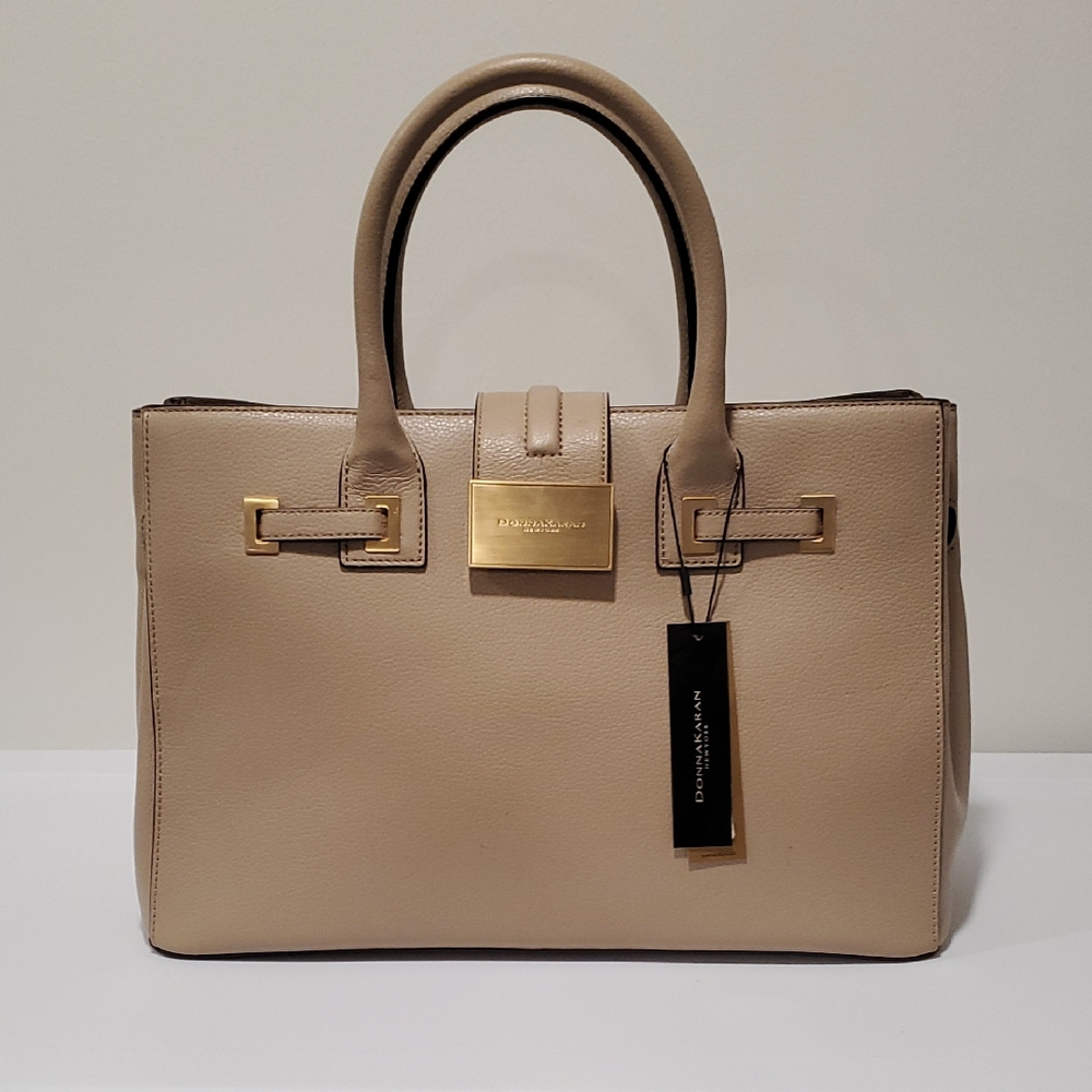 Donna Karan Tan Satchel with Gold Details